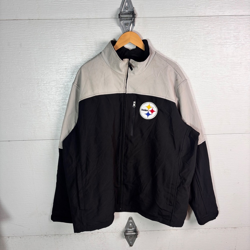 Pittsburgh Steelers NFL Jacket XXL Black Gray Fleece Lined Y2K Football